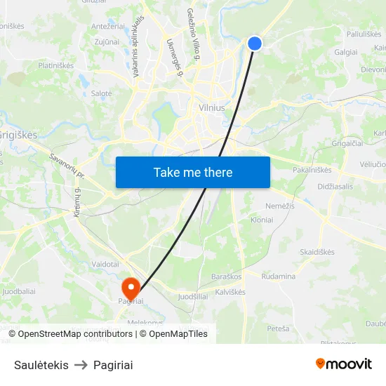 Saulėtekis to Pagiriai map