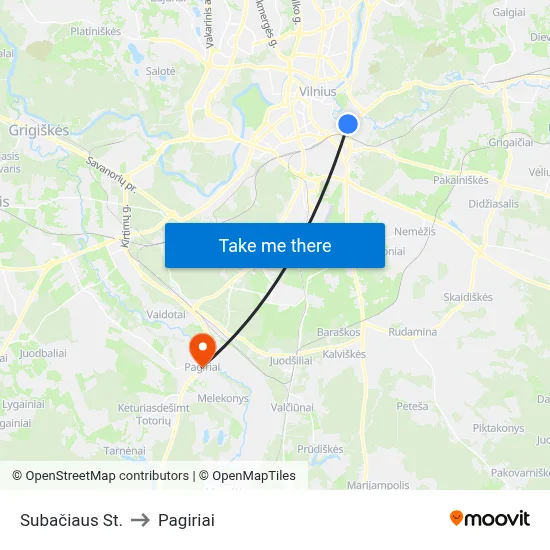 Subačiaus St. to Pagiriai map
