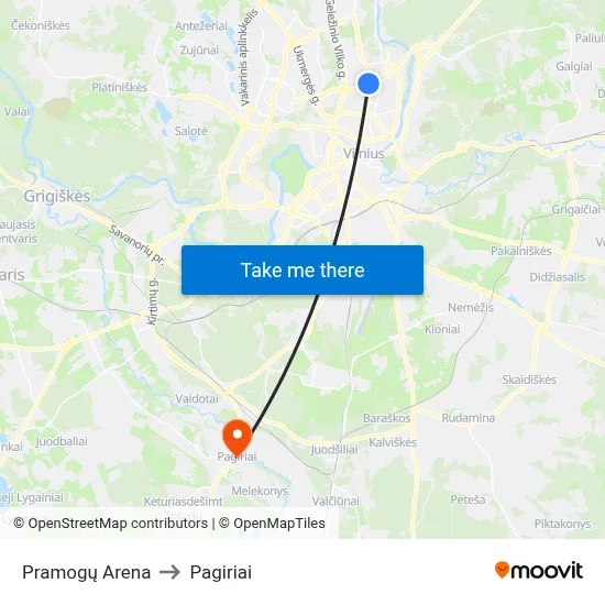 Pramogų Arena to Pagiriai map