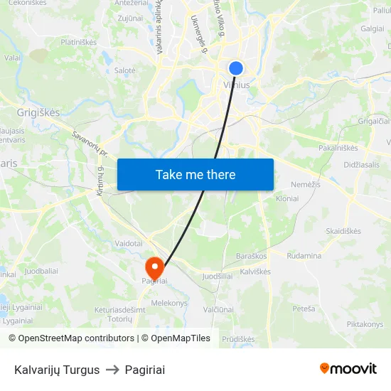 Kalvarijų Turgus to Pagiriai map