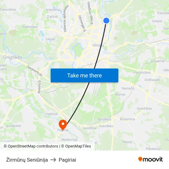 Žirmūnų Seniūnija to Pagiriai map