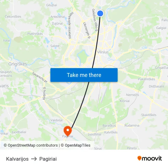 Kalvarijos to Pagiriai map