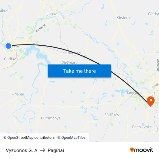 Vyžuonos G. A to Pagiriai map