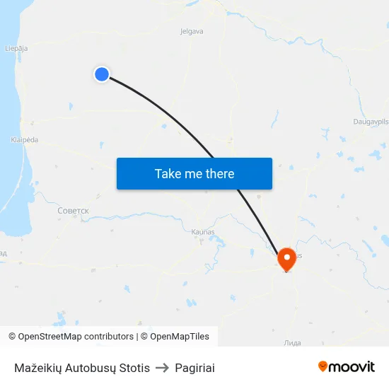 Mažeikių Autobusų Stotis to Pagiriai map