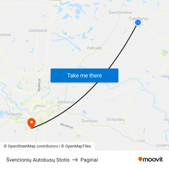 Švenčionių Autobusų Stotis to Pagiriai map