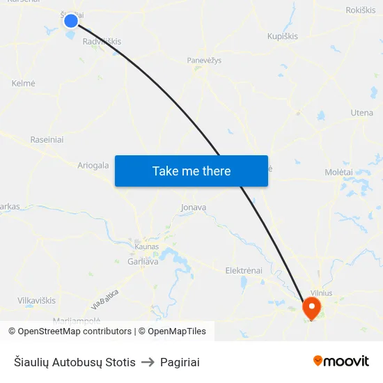 Šiaulių Autobusų Stotis to Pagiriai map