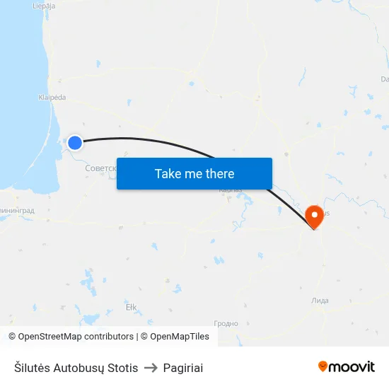 Šilutės Autobusų Stotis to Pagiriai map