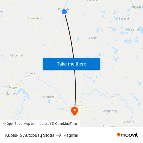 Kupiškio Autobusų Stotis to Pagiriai map