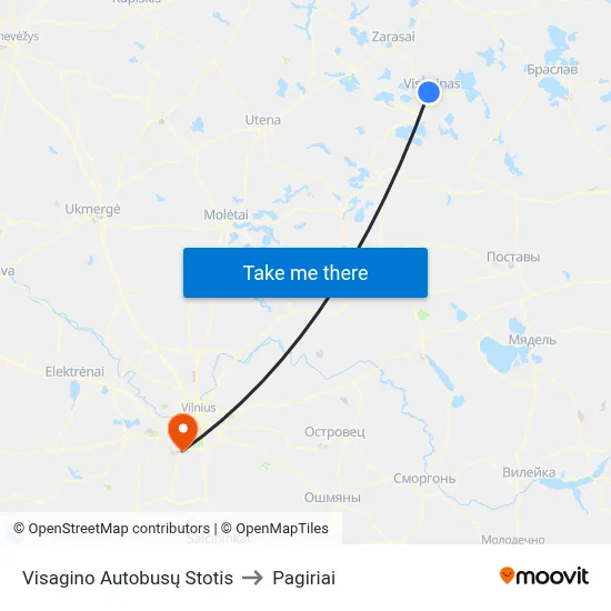 Visagino Autobusų Stotis to Pagiriai map