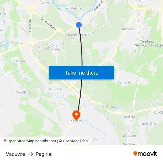 Vaduvos to Pagiriai map