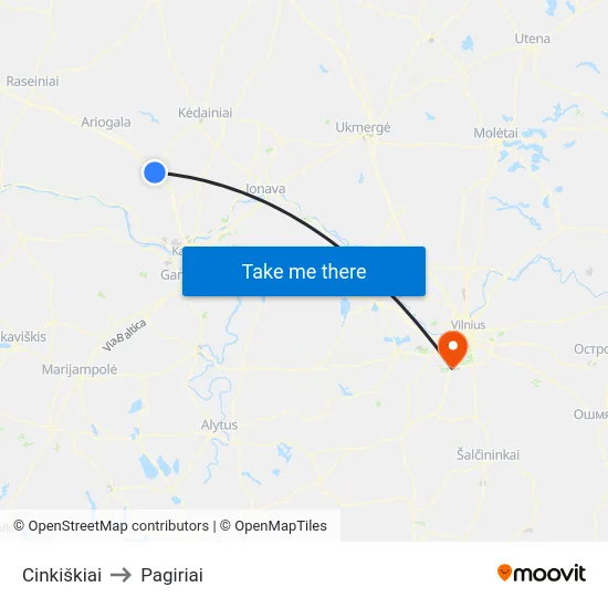 Cinkiškiai to Pagiriai map