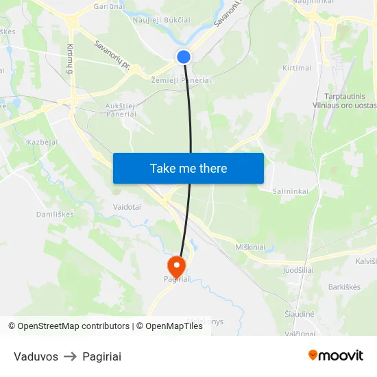 Vaduvos to Pagiriai map