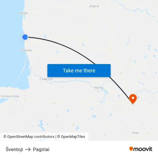 Šventoji to Pagiriai map