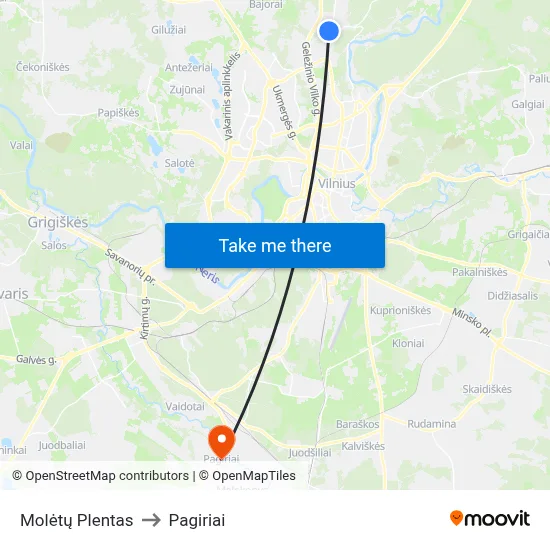 Molėtų Plentas to Pagiriai map
