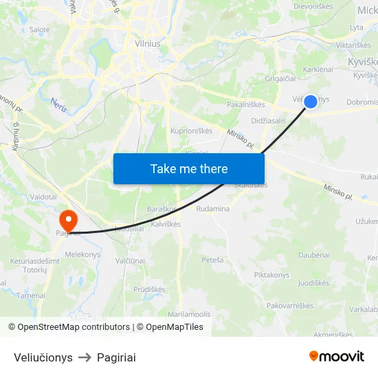 Veliučionys to Pagiriai map