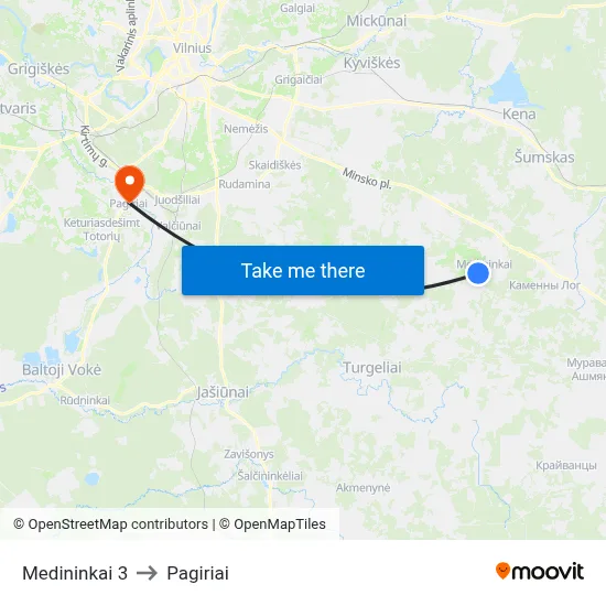 Medininkai 3 to Pagiriai map