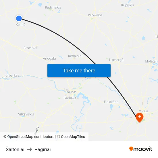 Šalteniai to Pagiriai map