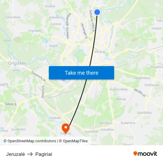 Jeruzalė to Pagiriai map