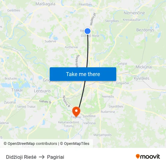 Didžioji Riešė to Pagiriai map