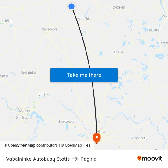 Vabalninko Autobusų Stotis to Pagiriai map