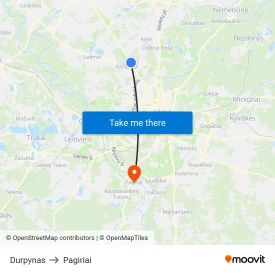 Durpynas to Pagiriai map