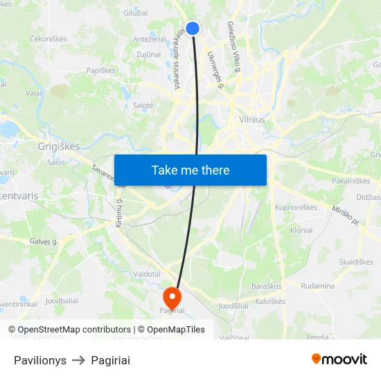Pavilionys to Pagiriai map