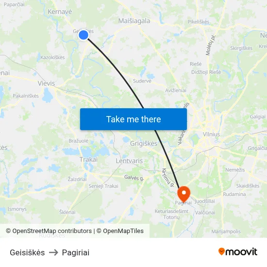 Geisiškės to Pagiriai map