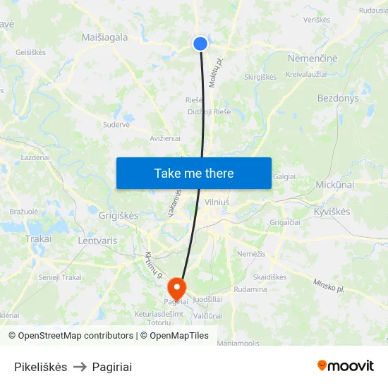 Pikeliškės to Pagiriai map