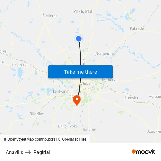 Anavilis to Pagiriai map