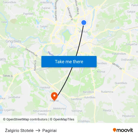 Žalgirio Stotelė to Pagiriai map