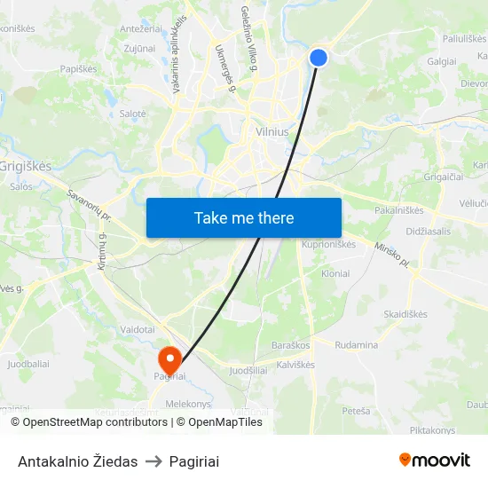 Antakalnio Žiedas to Pagiriai map