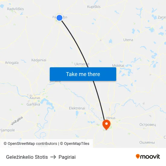 Geležinkelio Stotis to Pagiriai map