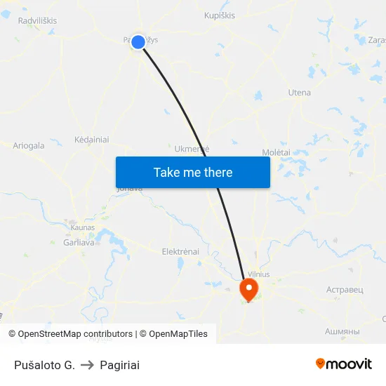Pušaloto G. to Pagiriai map