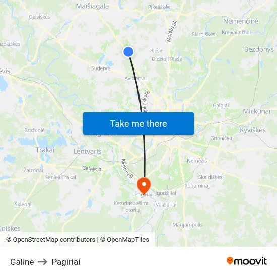 Galinė to Pagiriai map