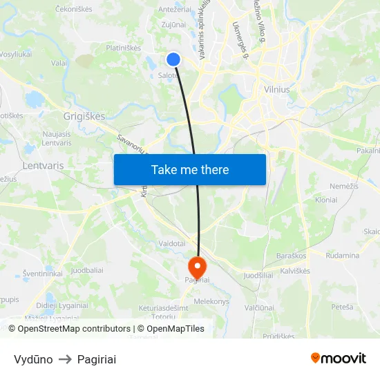 Vydūno to Pagiriai map