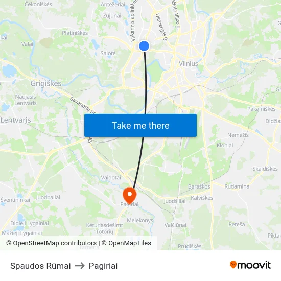Spaudos Rūmai to Pagiriai map