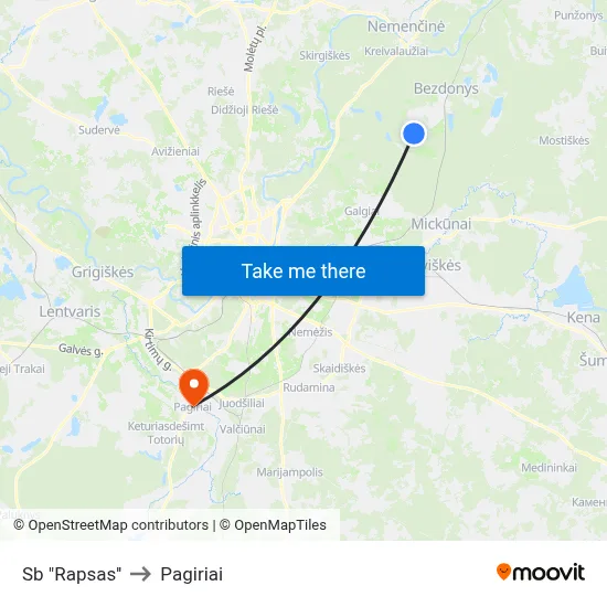 Sb "Rapsas'' to Pagiriai map