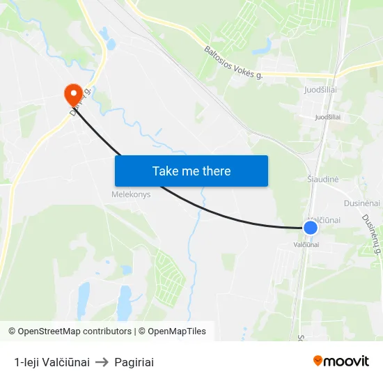 1-Ieji Valčiūnai to Pagiriai map