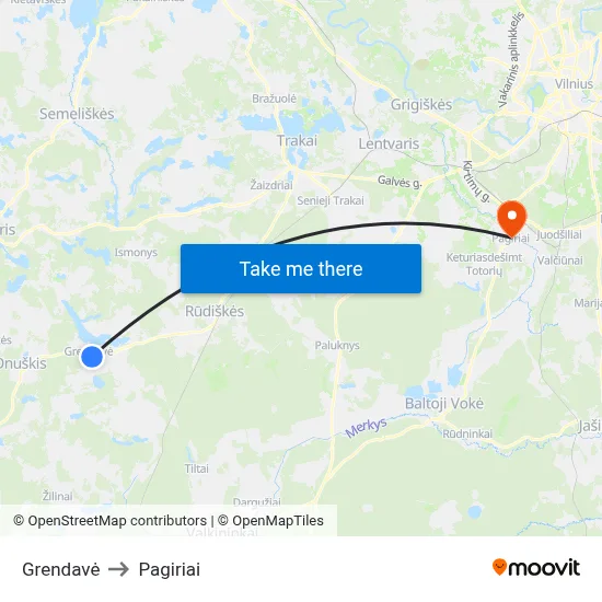 Grendavė to Pagiriai map