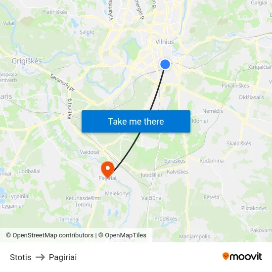 Stotis to Pagiriai map