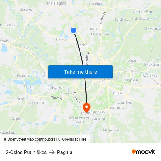 2-Osios Putiniškės to Pagiriai map