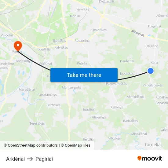 Arklėnai to Pagiriai map