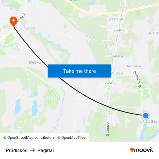 Prūdiškės to Pagiriai map