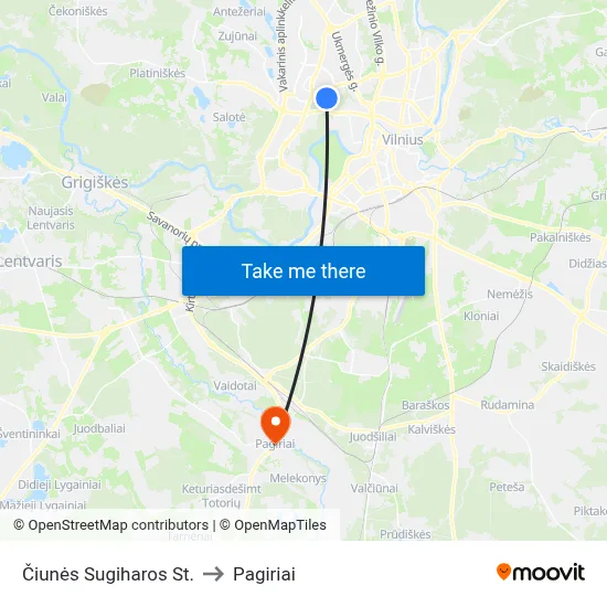 Čiunės Sugiharos St. to Pagiriai map