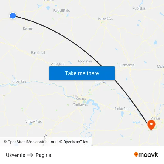 Užventis to Pagiriai map