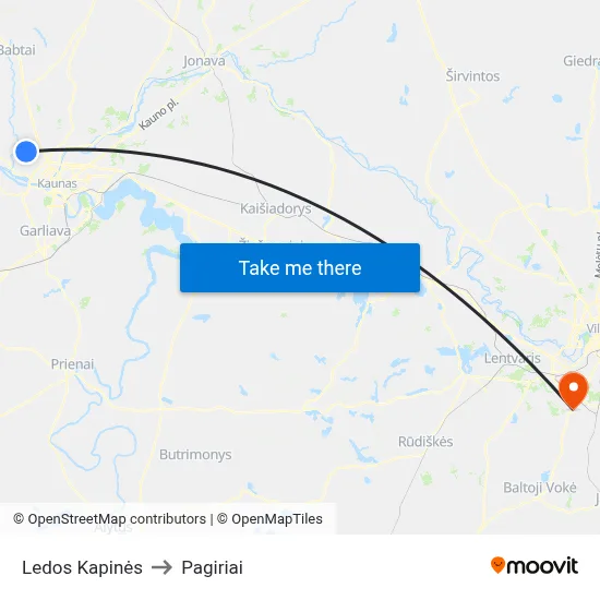 Ledos Kapinės to Pagiriai map