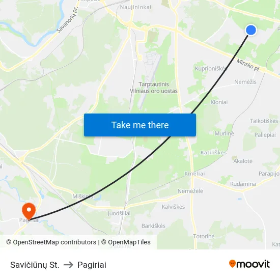 Savičiūnų St. to Pagiriai map