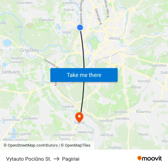 Vytauto Pociūno St. to Pagiriai map