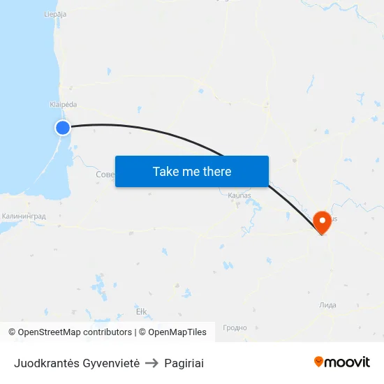 Juodkrantės Gyvenvietė to Pagiriai map