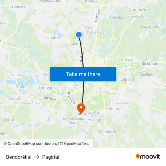 Bendorėliai to Pagiriai map